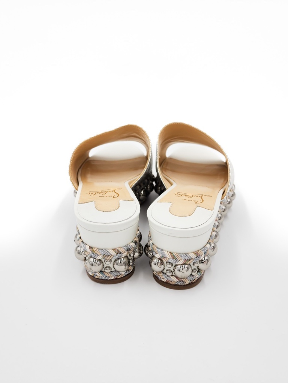Christian Louboutin Leather Silver Studded Slip-On Platform Sandals  EU 39 - Picture 6 of 8
